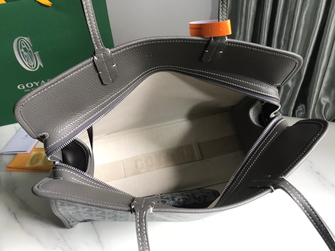 Goyard Hardy Pm Bag 40 Cm Gray Goyardine Canvas And Taurillon Leather Trim