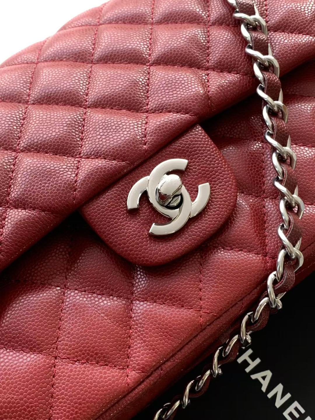 Chanel Classic Flap Bag 25 cm Red Silver-Tone Hardware A01112