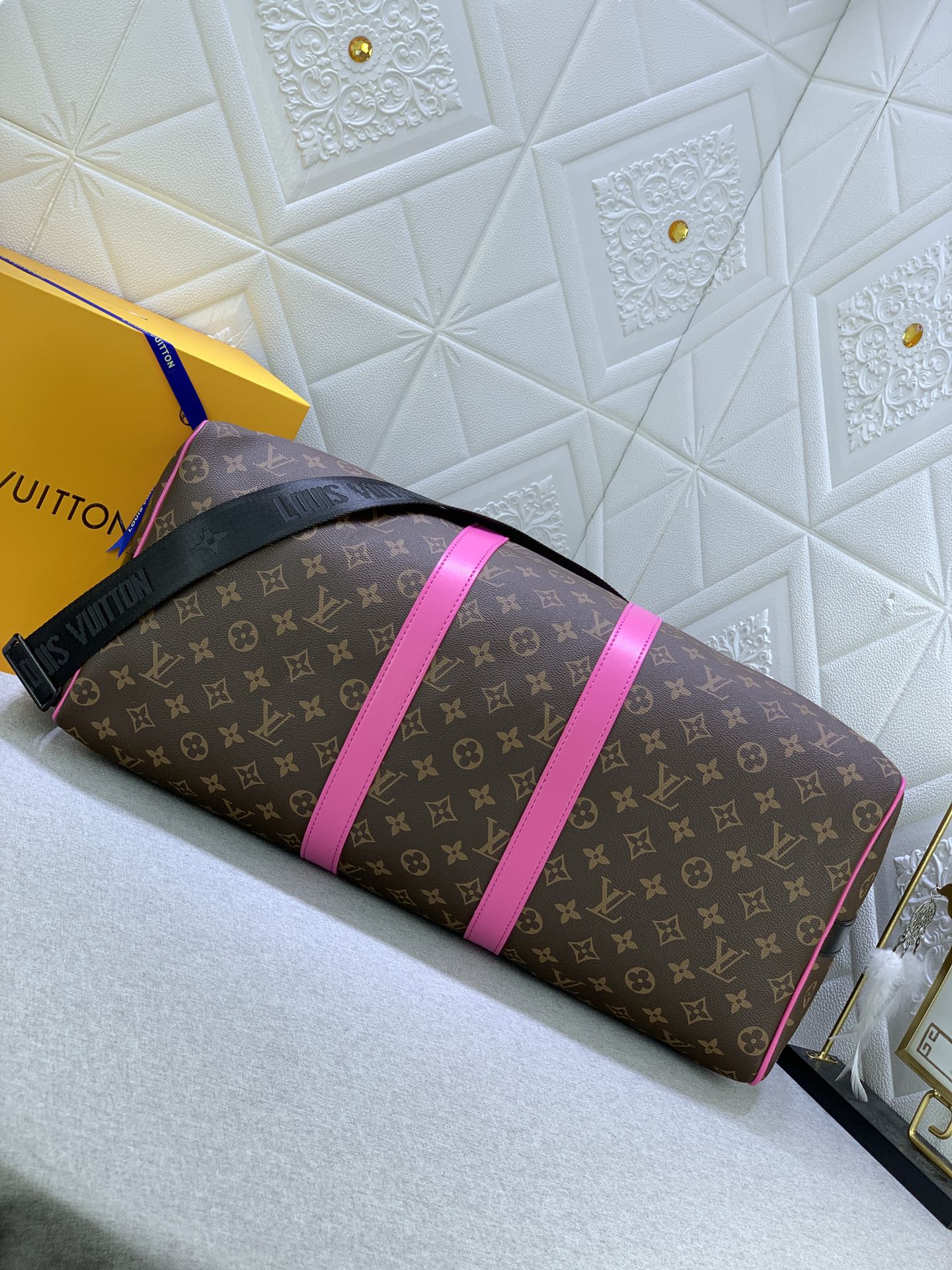Louis Vuitton Keepall Bandouli Re 50 Brown And Pink Macassar Canvas M45866