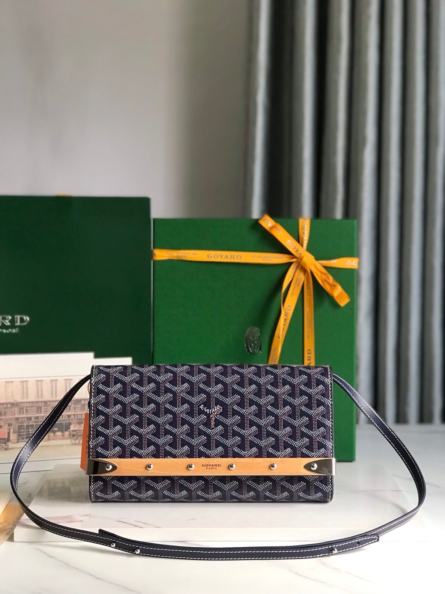 Goyard Monte-Carlo Pm Clutch 25 Cm Navy Blue Goyardine Canvas
