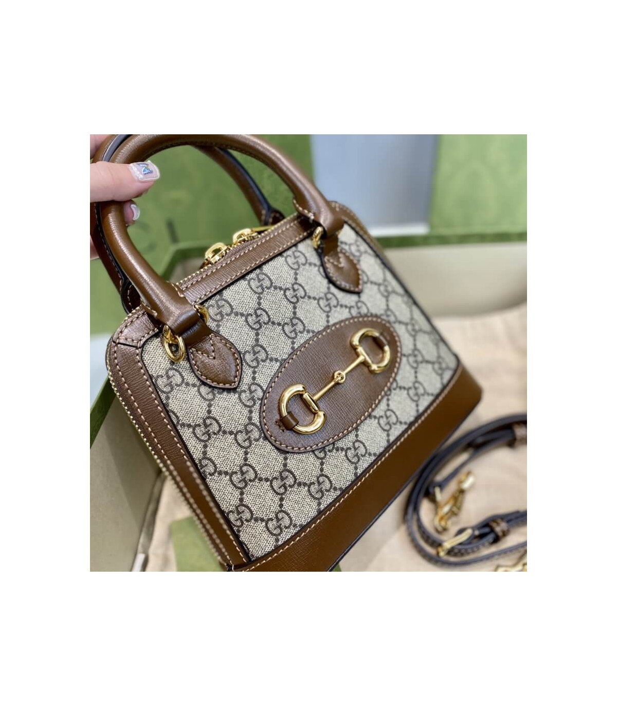 Gucci Horsebit 1955 Mini Top Handle Bag In Brown GG Supreme Canvas 20cm/ 7.9in