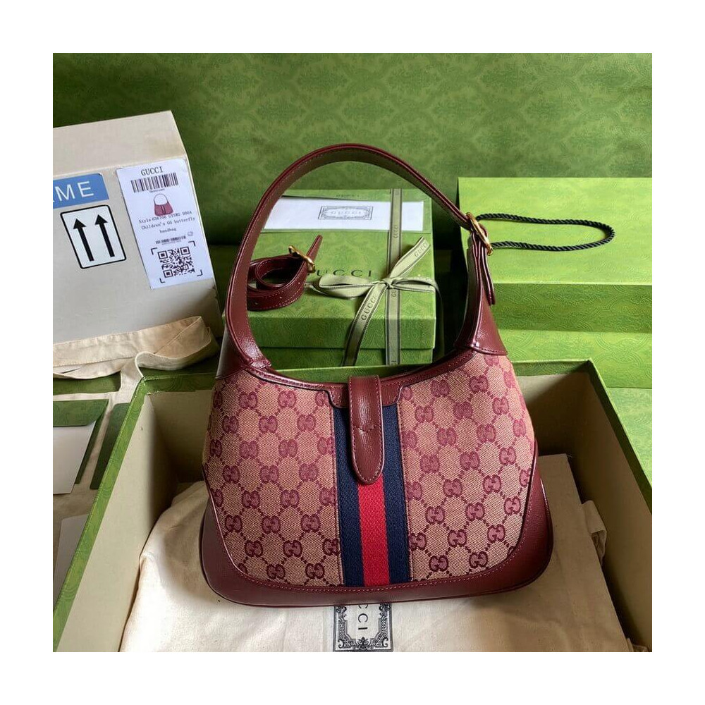 Gucci Jackie 1961 Small Shoulder Bag in Burgundy GG Canvas 28cm