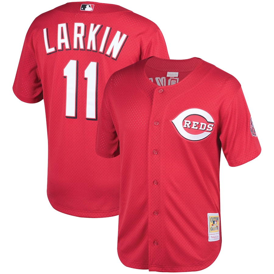 Barry Larkin Cincinnati Reds Mitchell&Ness Throwback Cooperstown Mesh Batting Practice Jersey Red