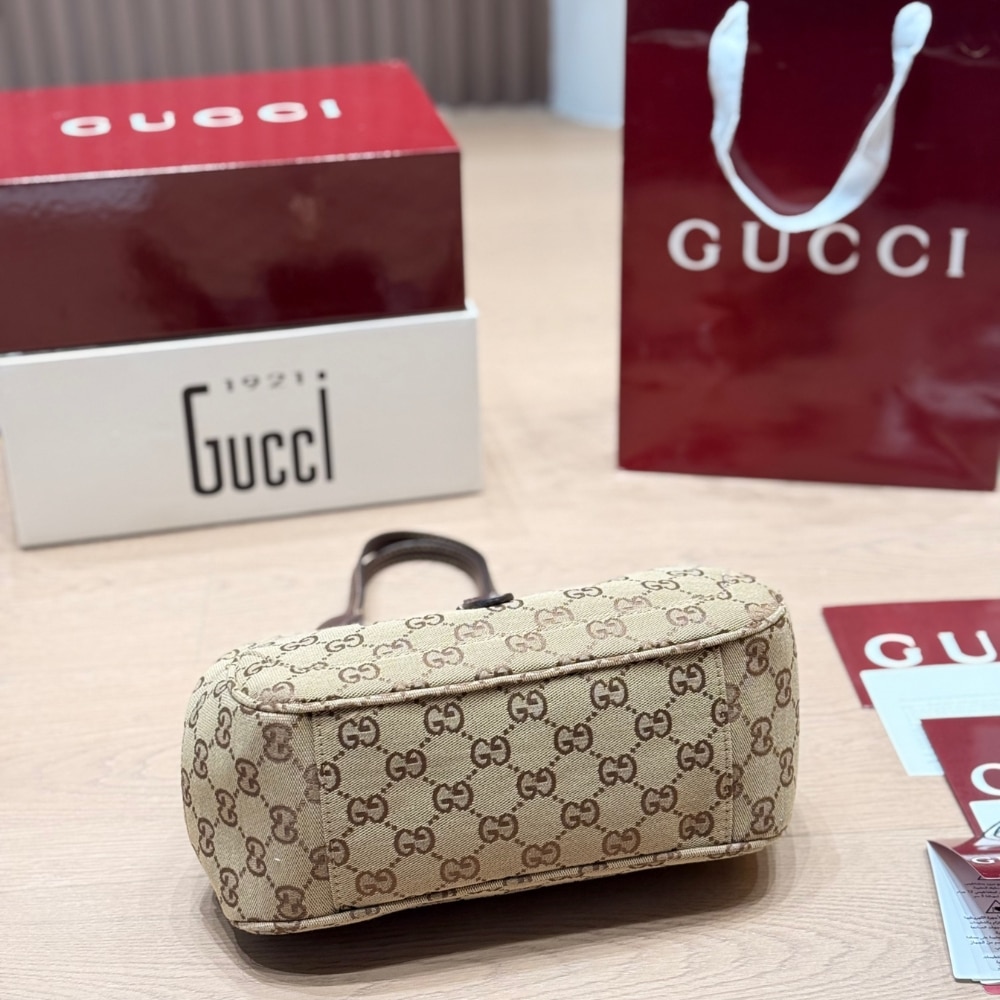 Gucci Mercato Small Tote Bag Sand And Brown GG Canvas 25cm 866646 FAFV2 9651