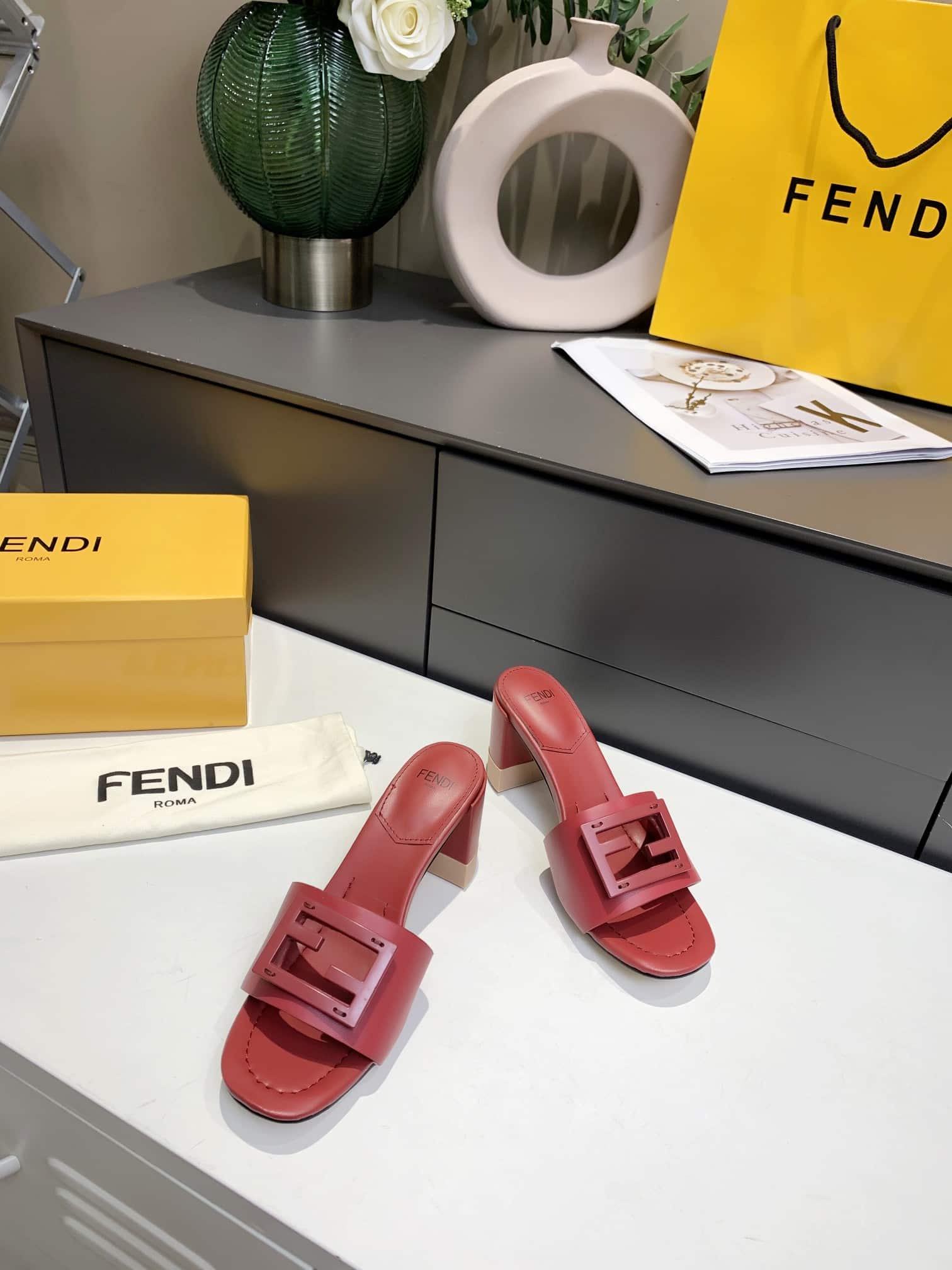 Fendi Signature Leather High Heel Red