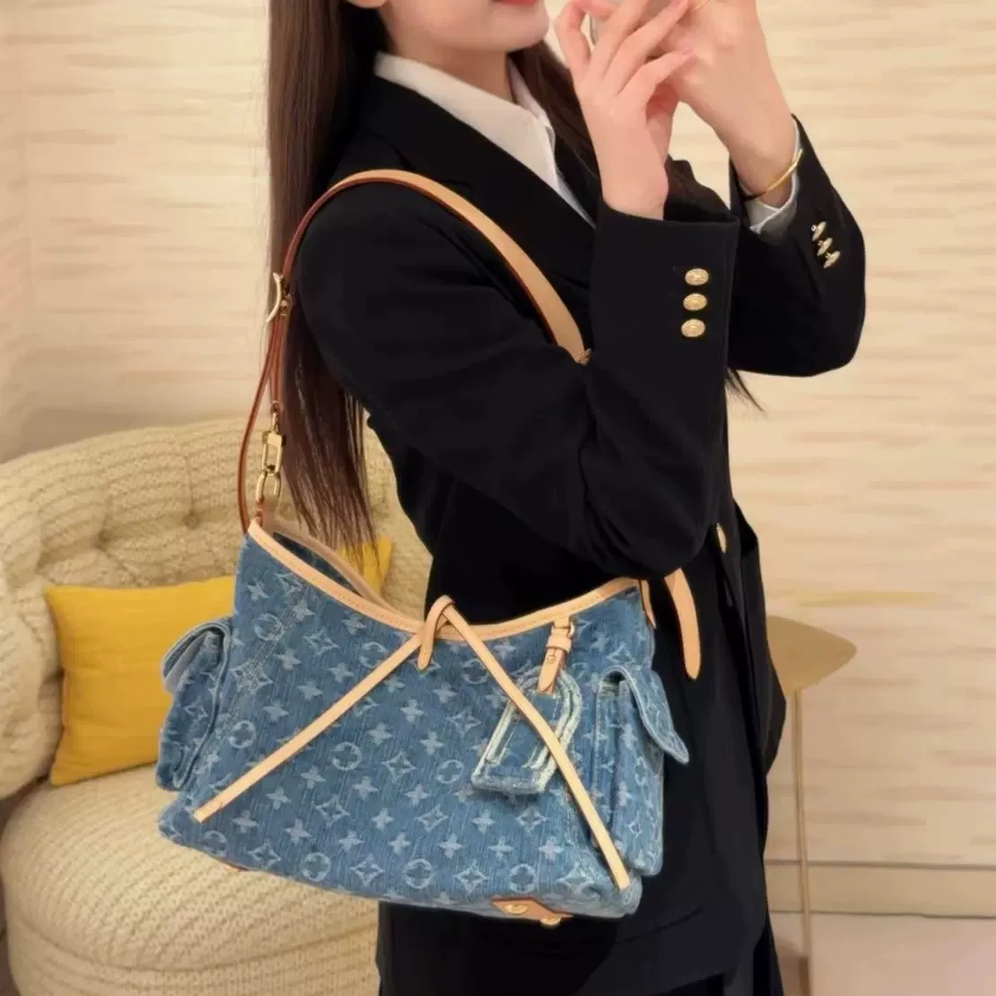 Louis Vuitton Carryall Cargo PM Bag Blue Denim 33.5cm M28287