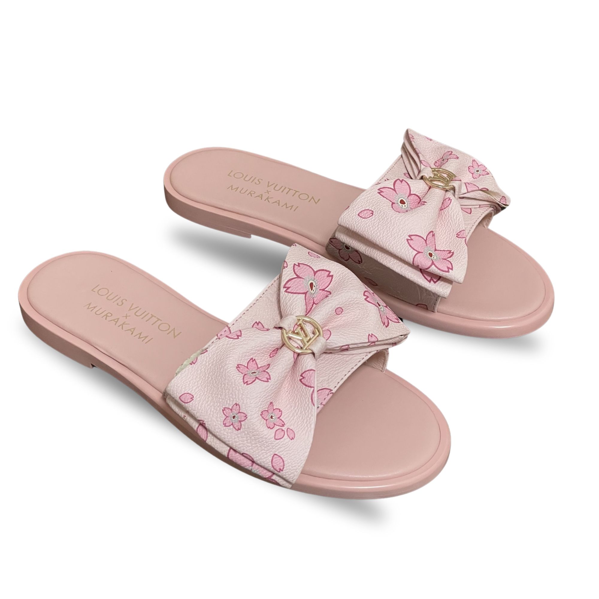 Louis Vuitton x Takashi Murakami Lily Flat Mule Bow Slide Sandals Pink- White 1AGVYA