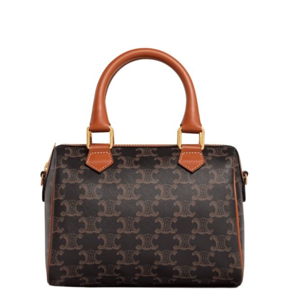 CELINE  SMALL BOSTON CUIR TRIOMPHE IN TRIOMPHE CANVAS AND CALFSKIN TAN