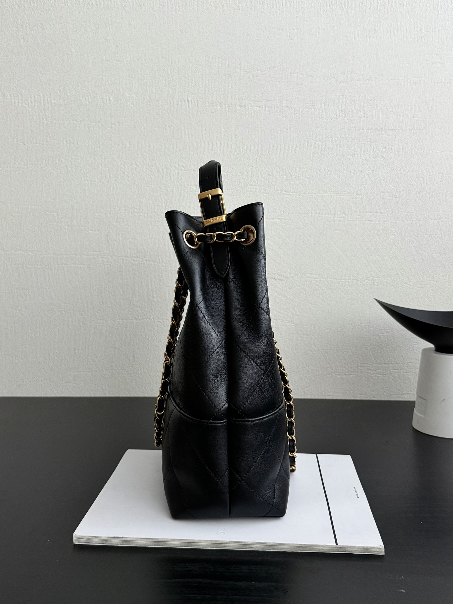 Quilted Calfskin Hobo Bag (AS3323) in Black Calfskin with Gold-Tone Hardware, 24B Fall-Winter Collection