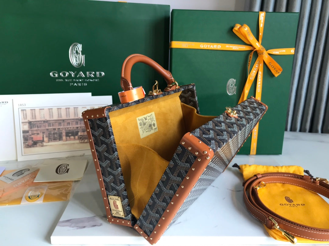 Goyard Grand Hôtel Trunk Bag 24.5cm Cm Black Goyardine Canvas And Tan Calfskin