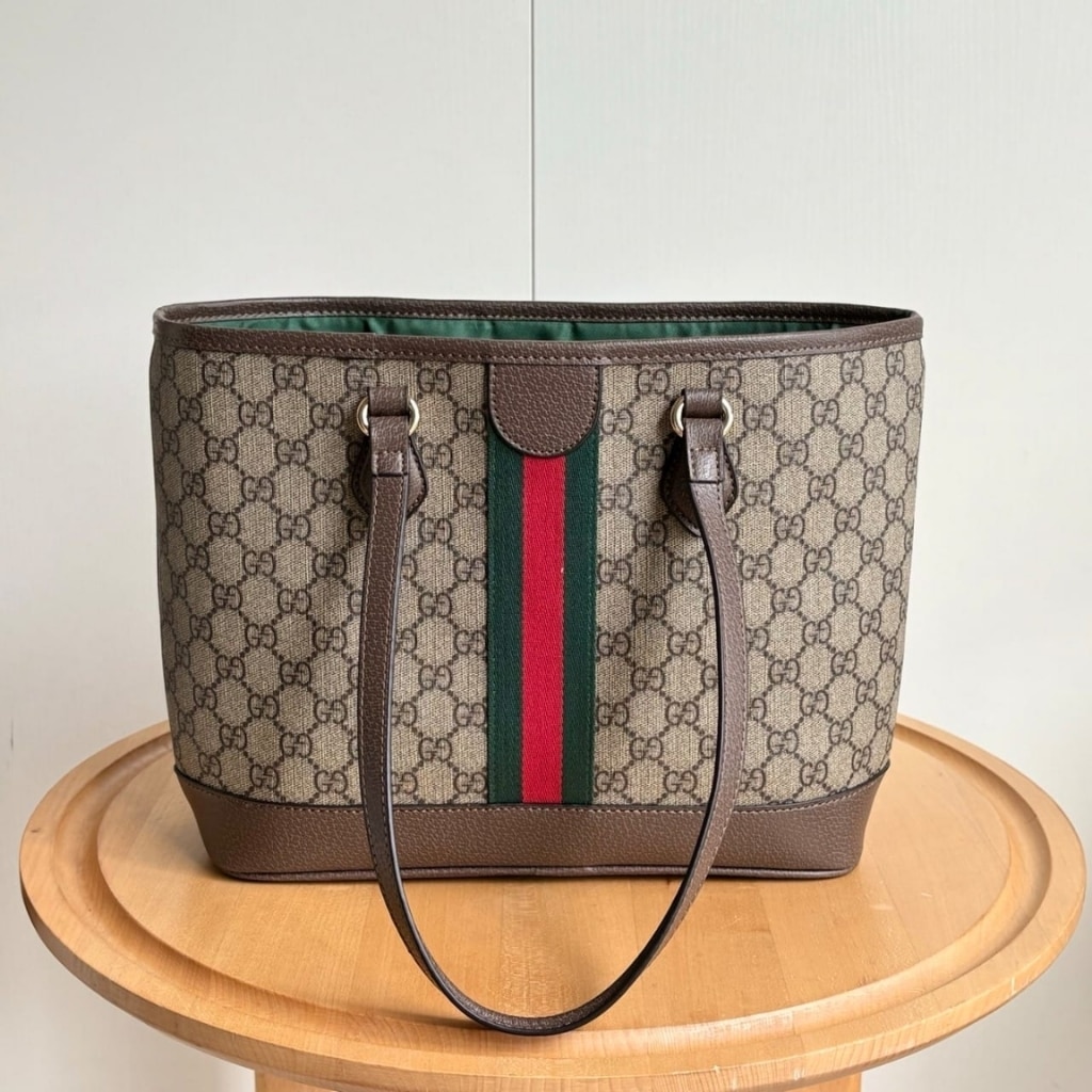 Gucci Ophidia Medium Tote Bag Beige And Brown GG Canvas 31Cm ‎836849 FAE0J 9867