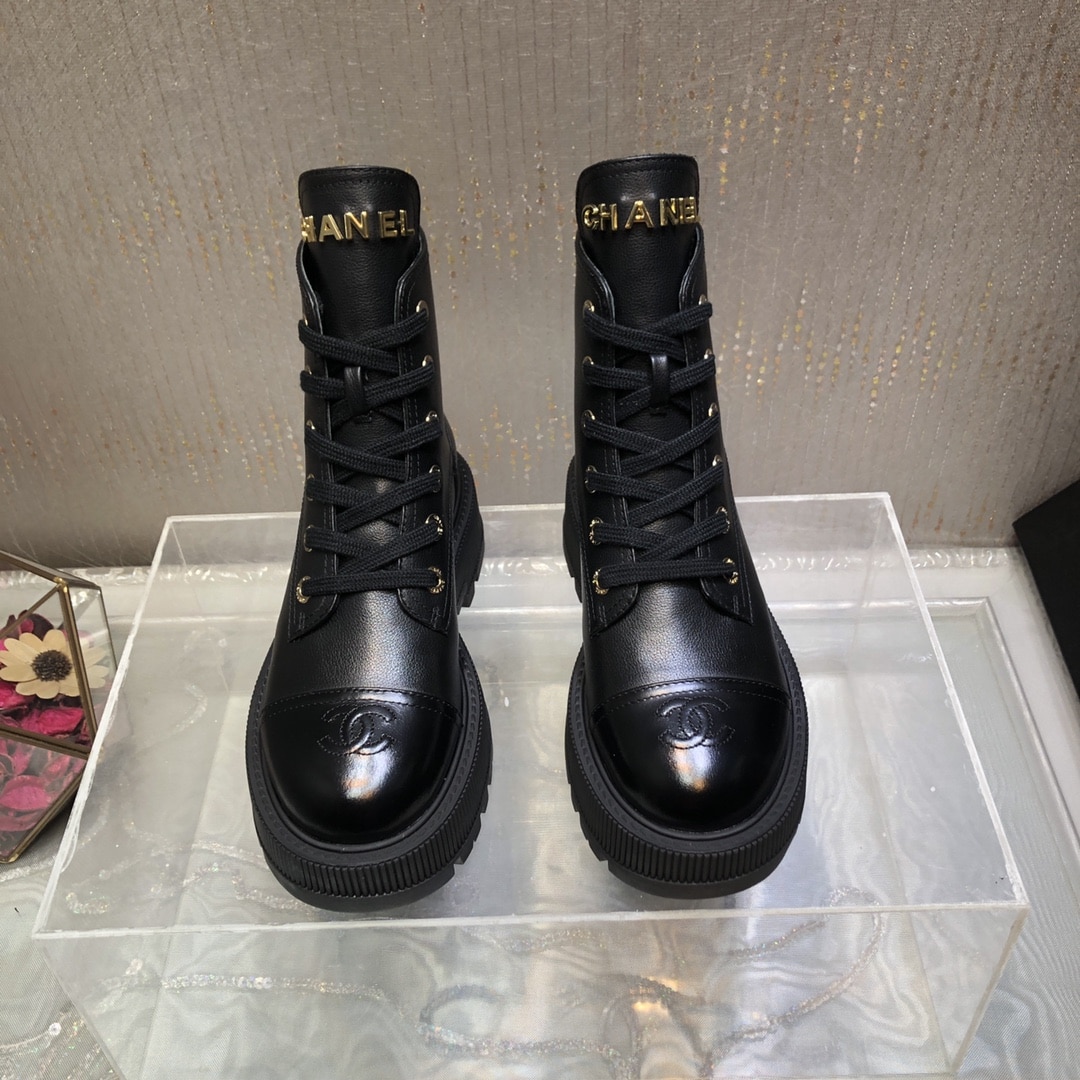 Chanel Cc Lace Up Boot Black G45124 B14018 94305