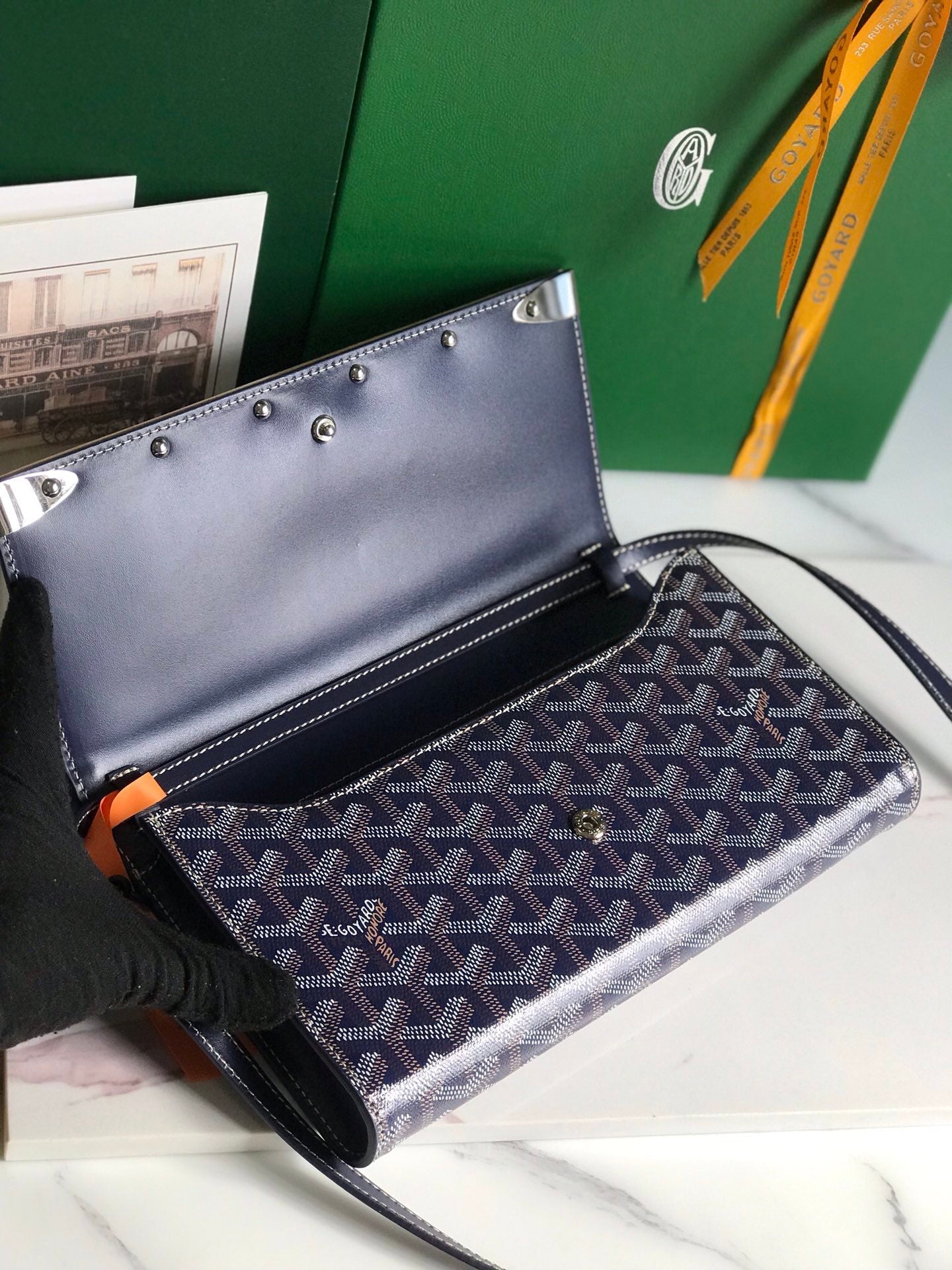 Goyard Monte-Carlo Pm Clutch 25 Cm Navy Blue Goyardine Canvas