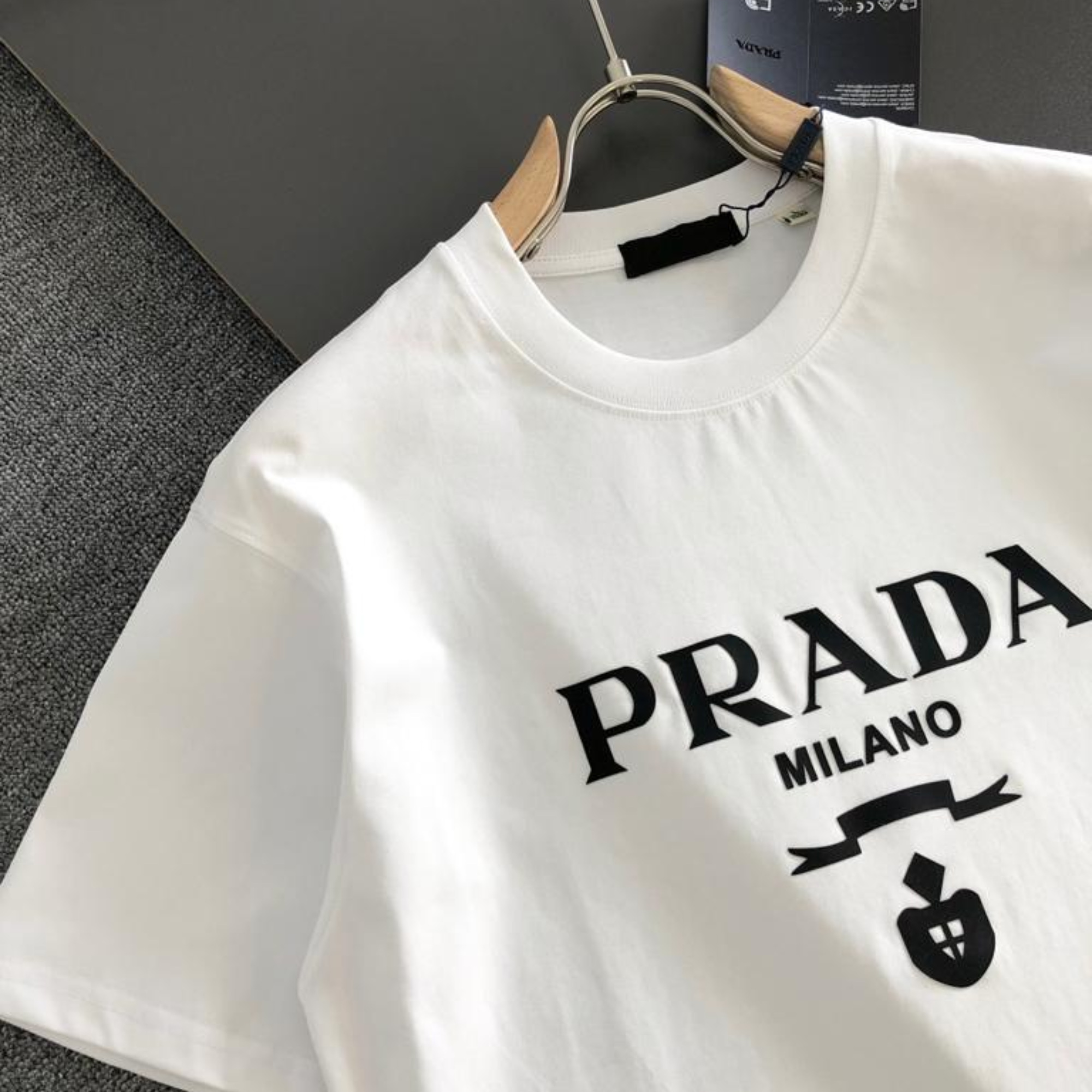 Prada Milano White Black Logo.