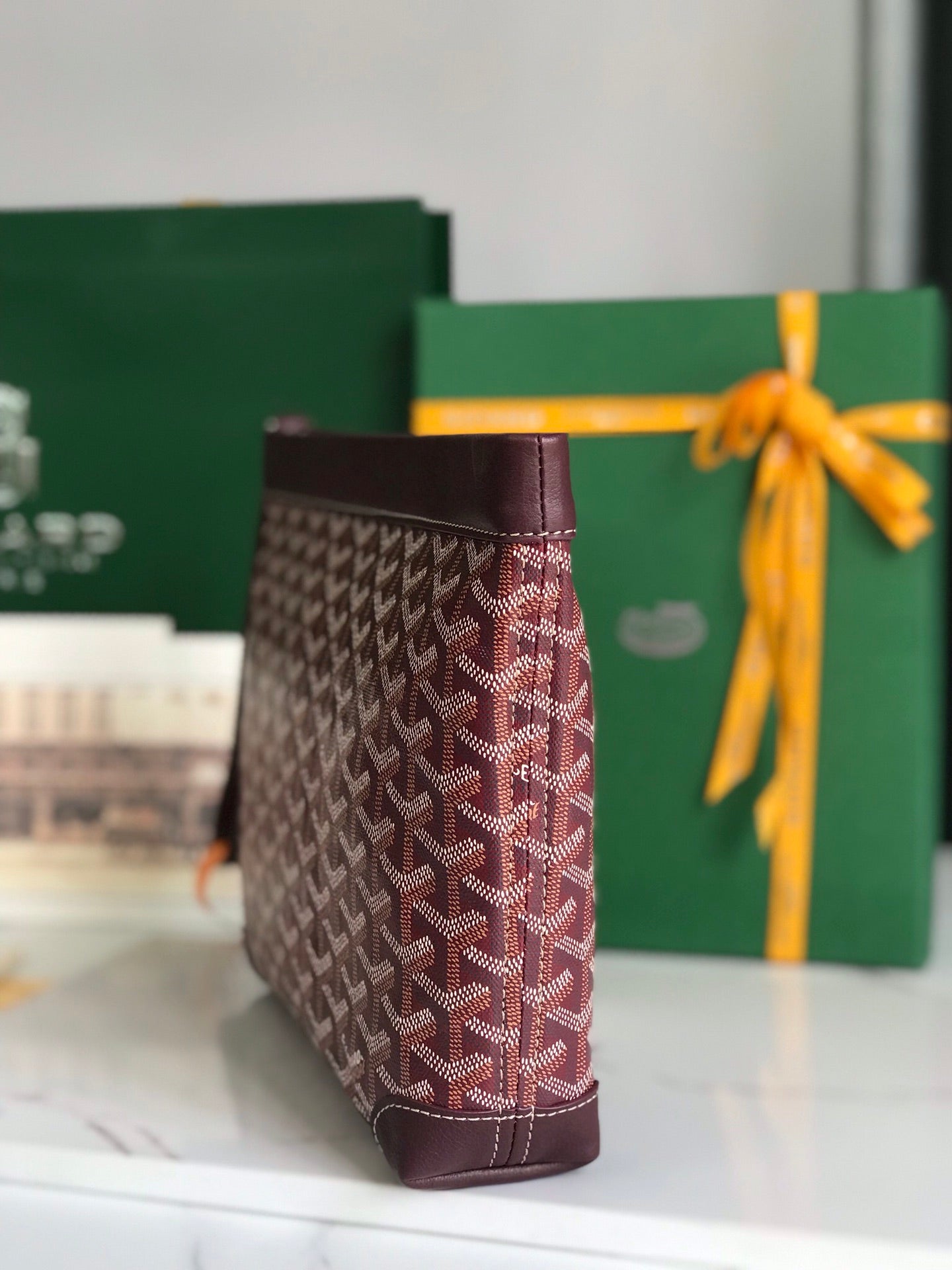 Goyard Conti Pouch 24 Cm Wine Red Lambskin And Goyardine Canvas