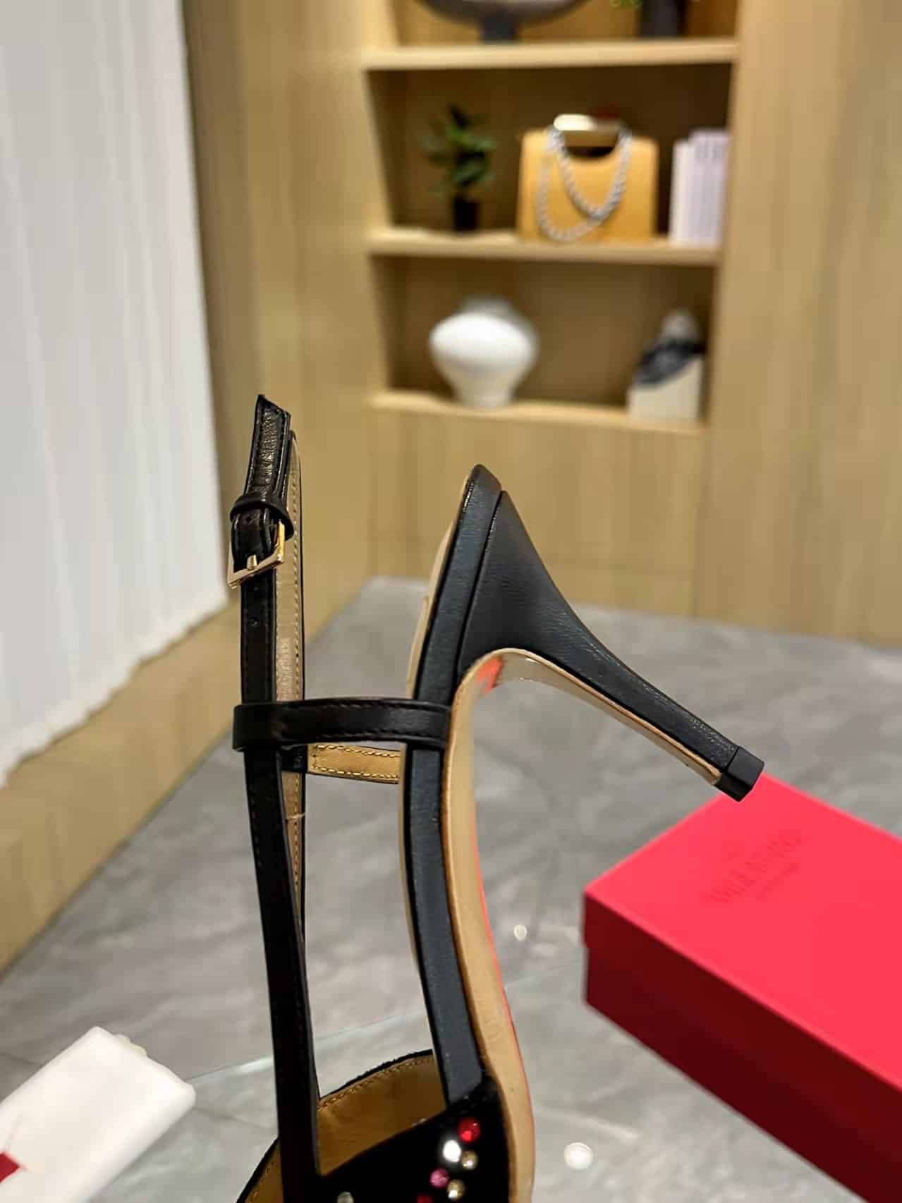 Valentino VLogo Signature Back Strap Crystal High Heels Black