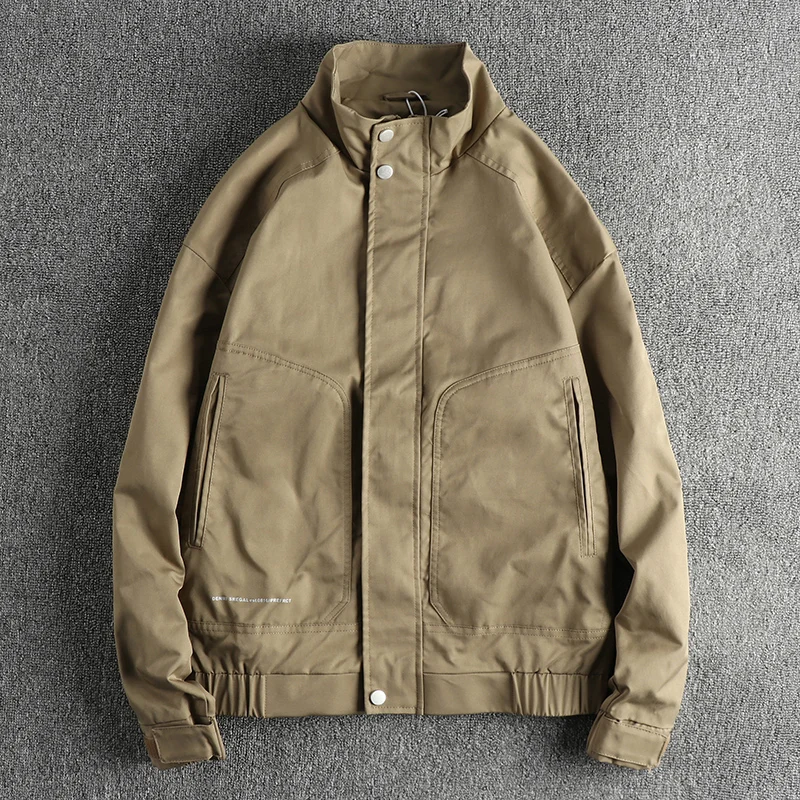 Autumn and winter new simple tooling stand collar jacket men’s retro trend cardigan casual coat