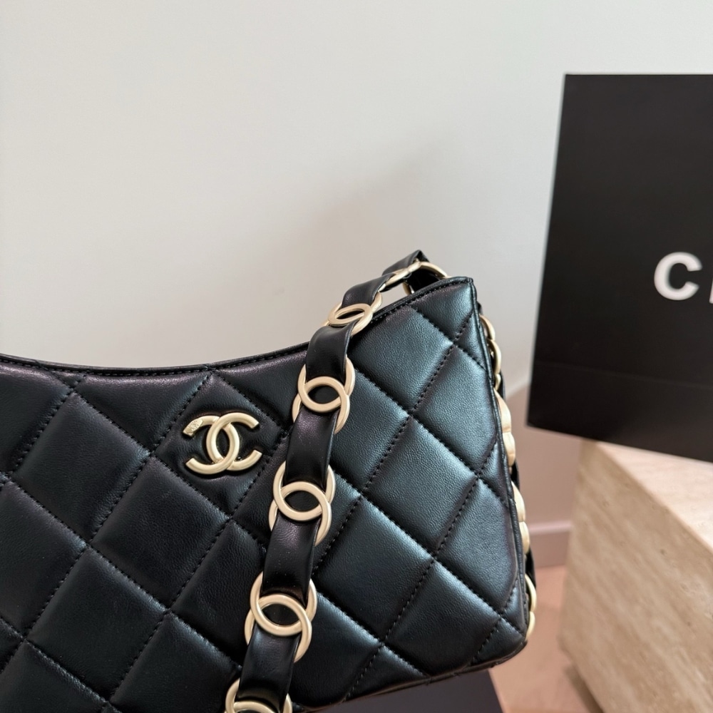 Chanel Hobo Handbag Gold Tone Hardware Black 24Cm AS5177 B18293 94305