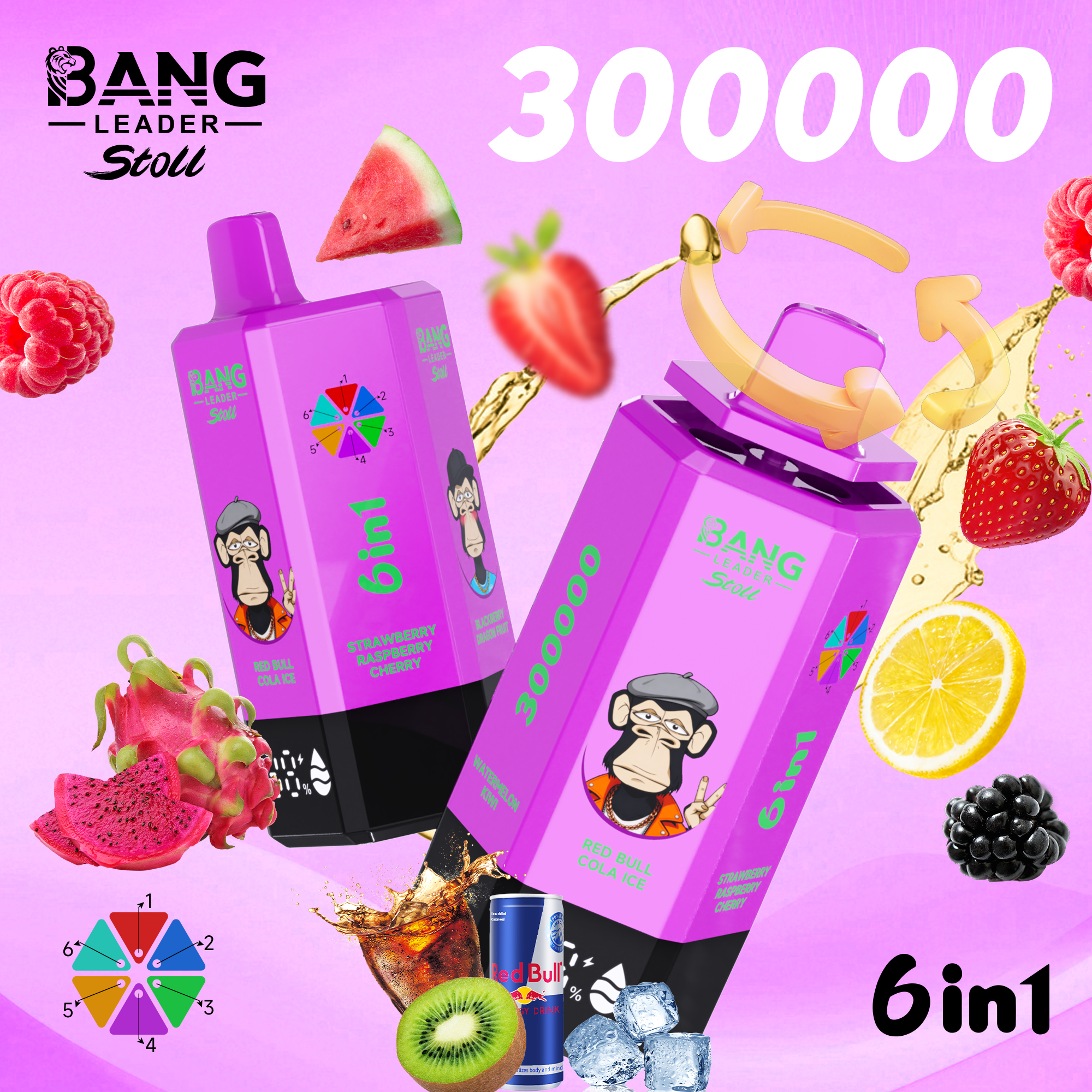 Bang Leader Stoll 300K Puffs 6-in-1 Prefilled Vape | Multi-Flavor,  Rechargeable
