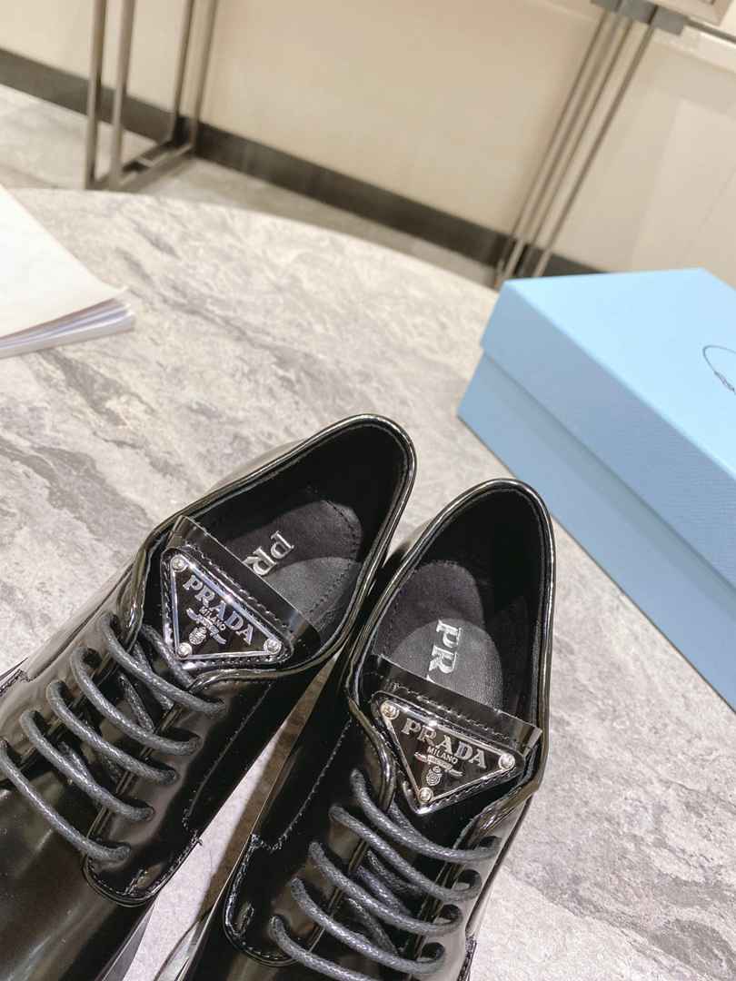 Prada Heeled Brushed Leather Lace-Ups Black 1E976M055F0002F085