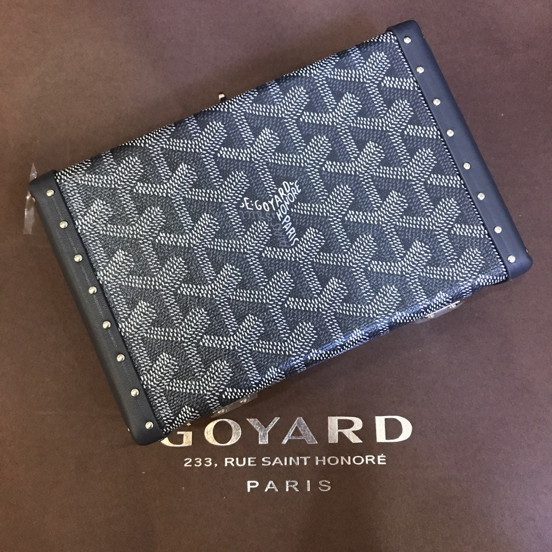Goyard Minaudiere Trunk Bag 17Cm Grey Canvas