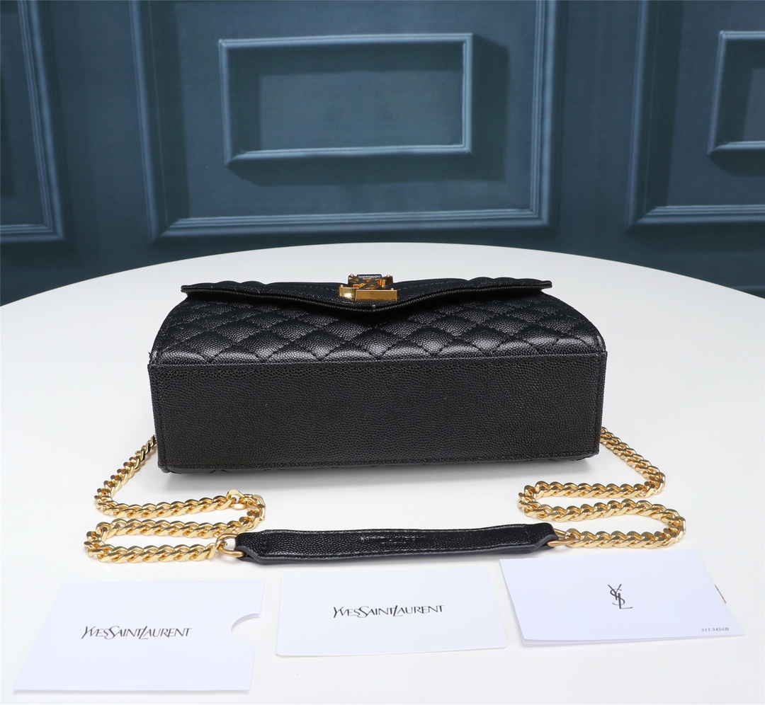 Saint Laurent Envelope Small In Quilted Grain De Poudre Embossed Leather Gold Black 21Cm 600195Bow911000