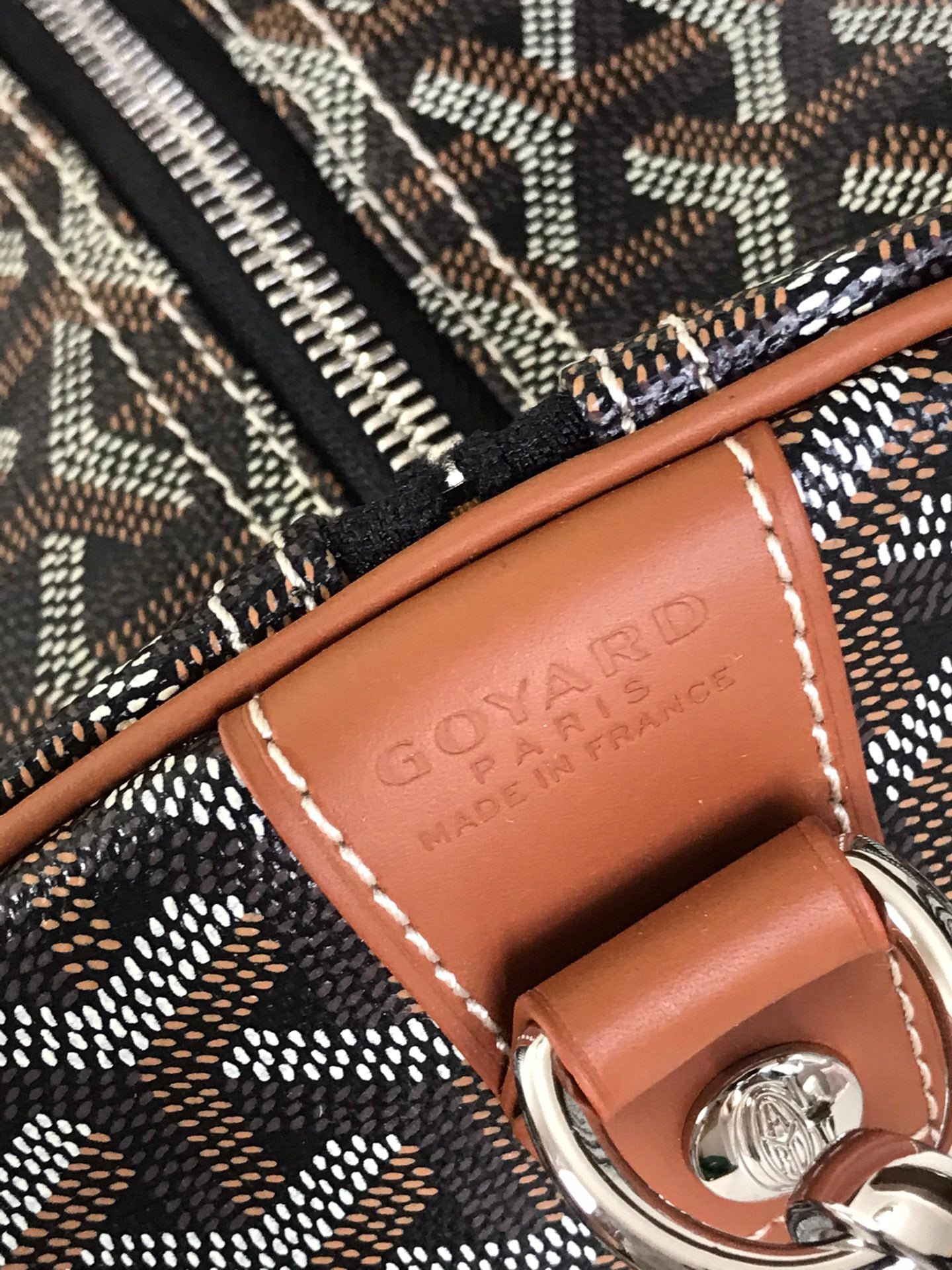 Goyard Boston 50 Bag Cm Black Goyardine Canvas And Tan Calfskin Trim