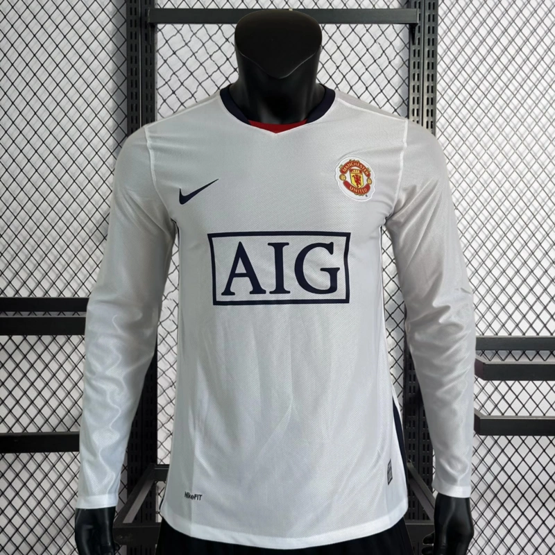 Retro player 2008-09 Manchester United Away Long Sleeves White Football jersey retro
