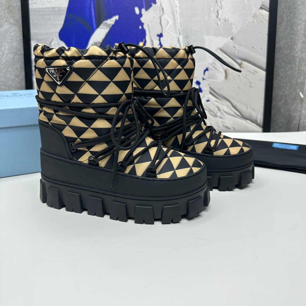 Prada Nylon Gabardine Apr?S Ski Booties Black Beige