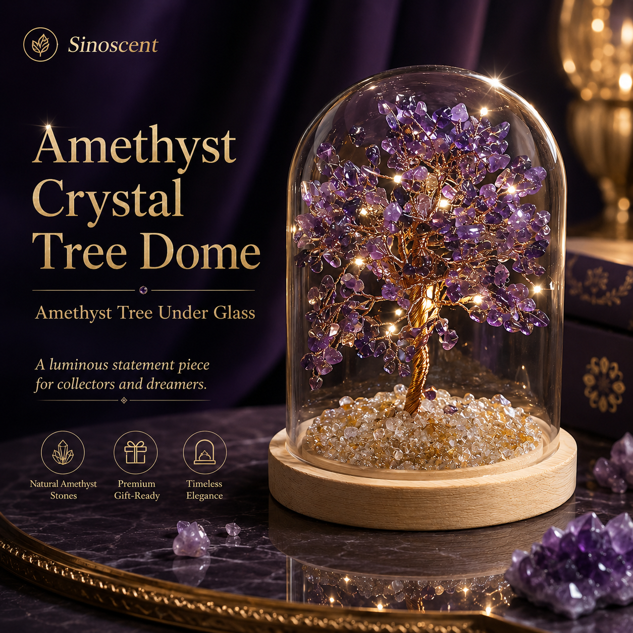 AmethystCrystal Tree DomeAmethyst Tree Under Glass