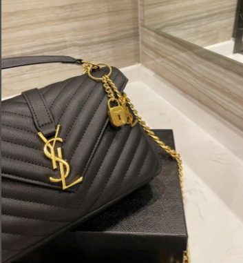 Ysl College Medium Chain In Quilted Leather Black Gold