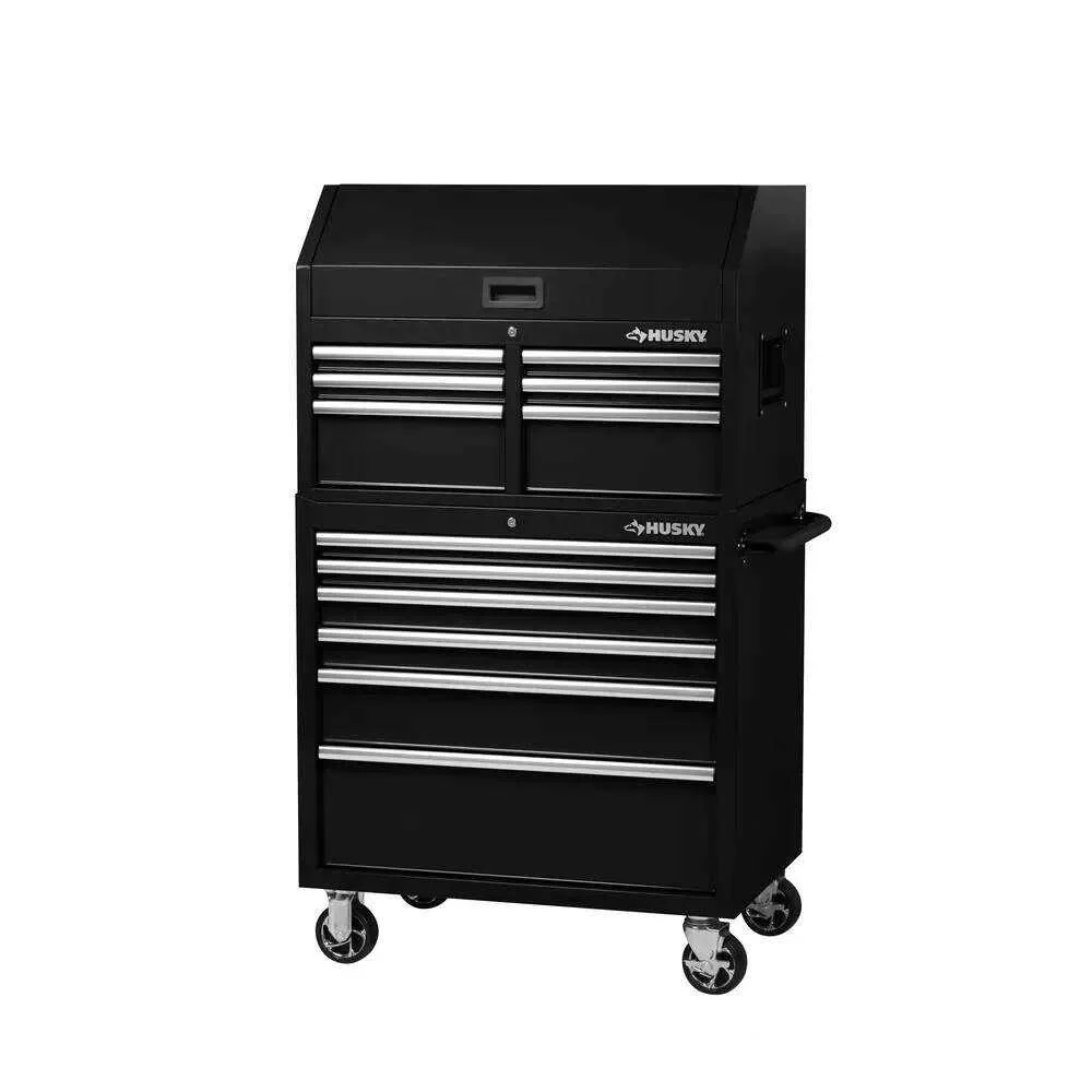 36 IN. W 12-DRAWER, DEEP COMBINATION TOOL CHEST AND CABINET SET IN GLOSS BLACK