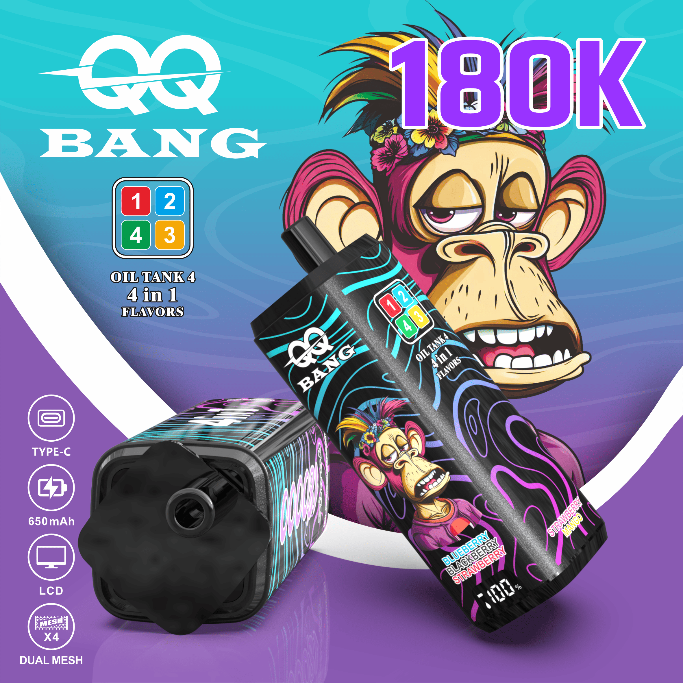 QQ BANG 180K Puffs Prefilled Hookah Vape |  Rechargeable