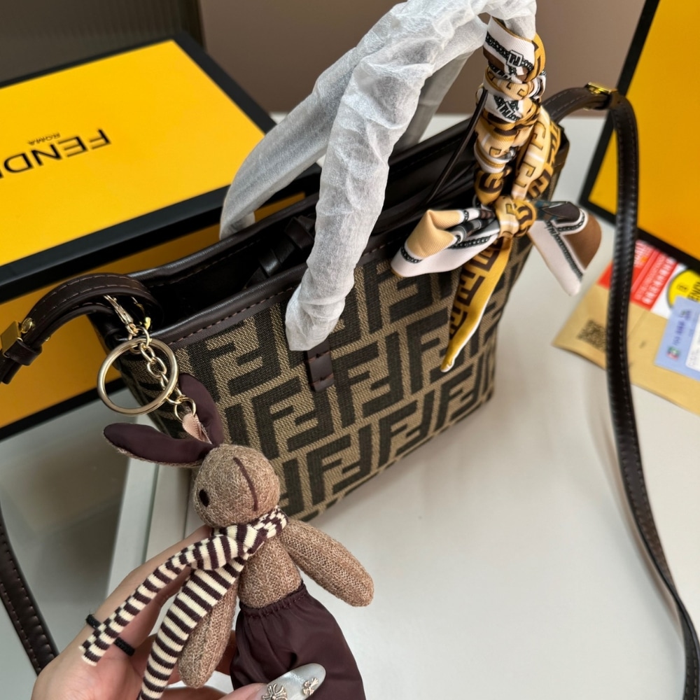 Fendi Mini Roll Ff Jacquard Mini Bag Brown 18Cm