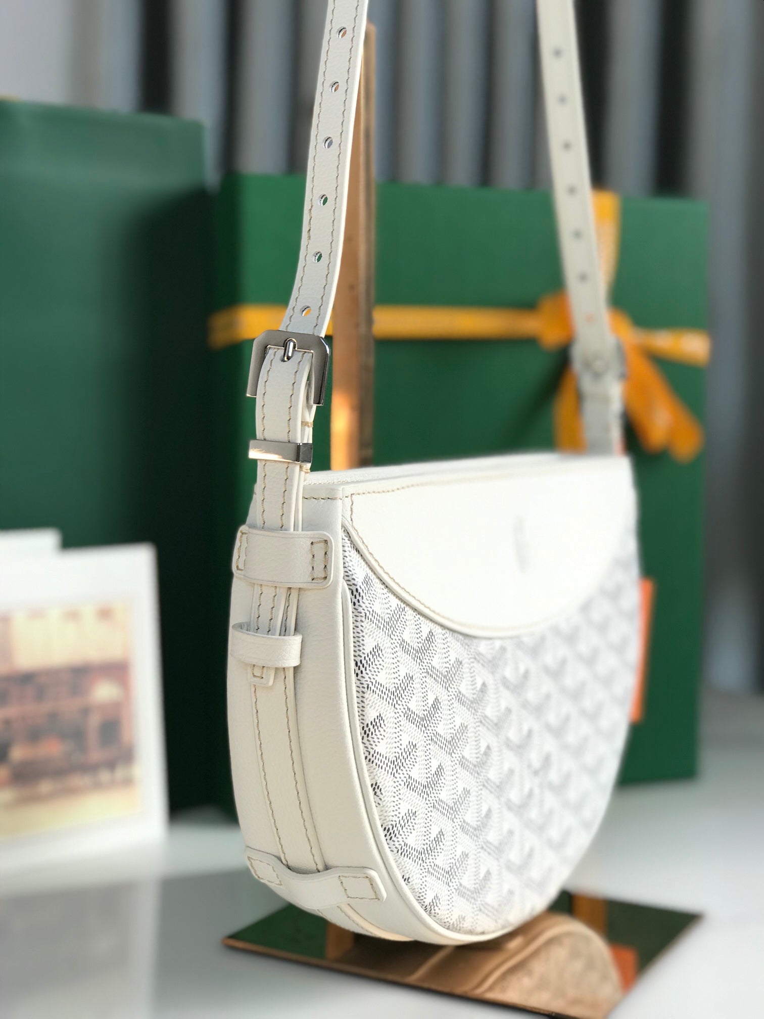 Goyard Hirondelle Bag 25 Cm White Lambskin And Goyardine Canvas