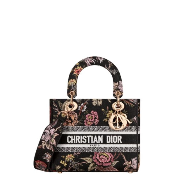 DIOR SMALL LADY D-LITE BAG BLACK JARDIN BOTANIQUE EMBROIDERY 17CM