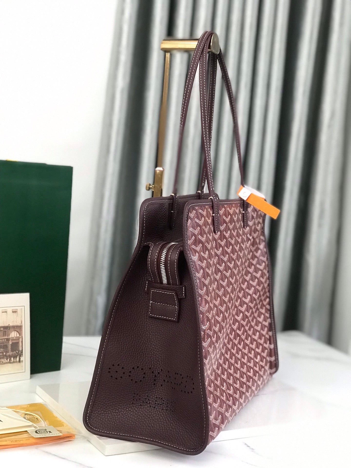 Goyard Hardy Pm Bag 40 Cm Brown Goyardine Canvas And Taurillon Leather Trim