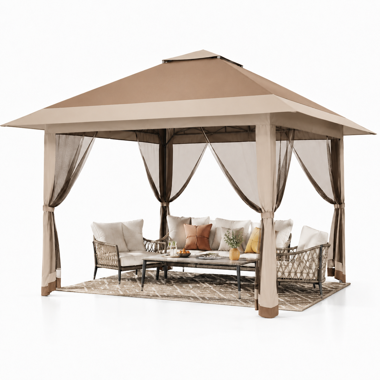 🔥Limited-Time Deal🔥13x13 Outdoor Pop Up Gazebo Tent – Large Shade Canopy with Mesh Netting, Double Vented Roof, 4 Sandbags & Wheeled Bag for Patio & Backyard