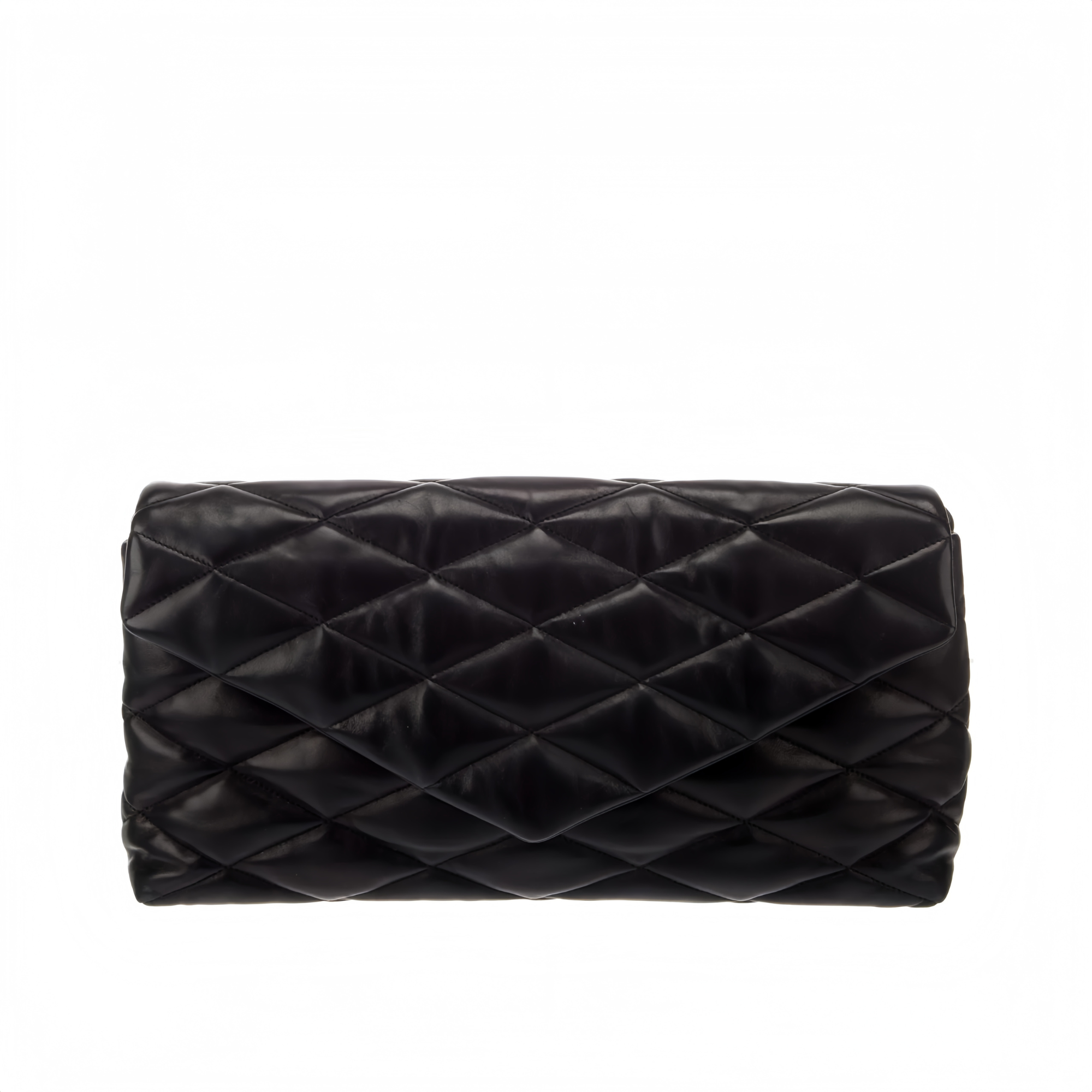 Saint Laurent Sade Puffy Leather Envelope Clutch Bag Black