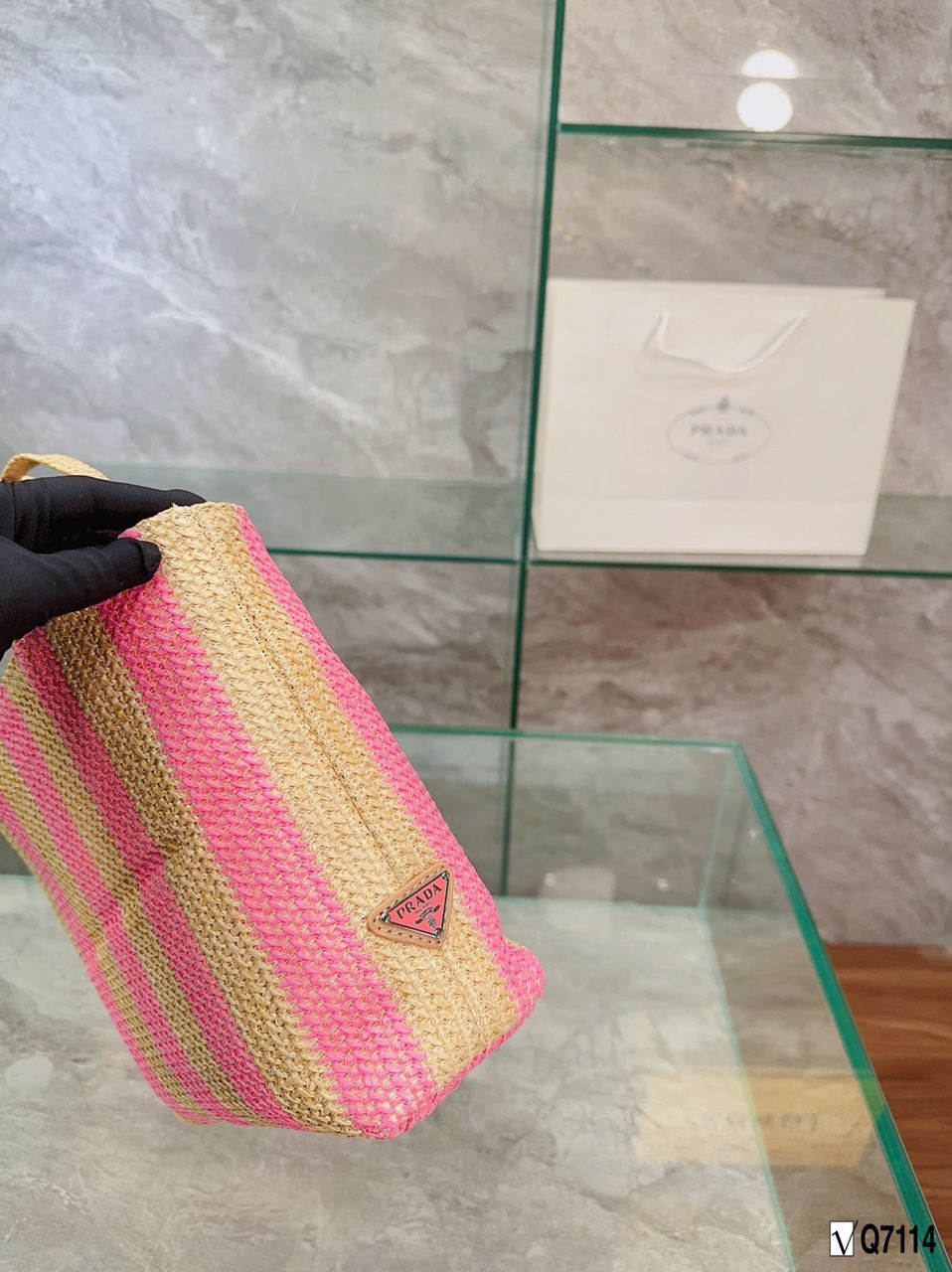 Prada Raffia Tote Bag Tan And Pink