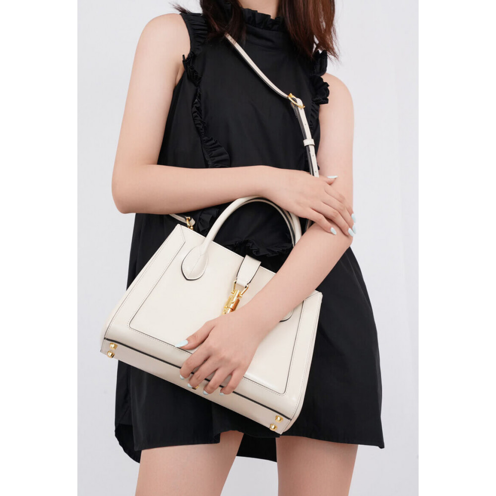 Gucci Jackie 1961 Medium Tote Bag in White Leather 30cm