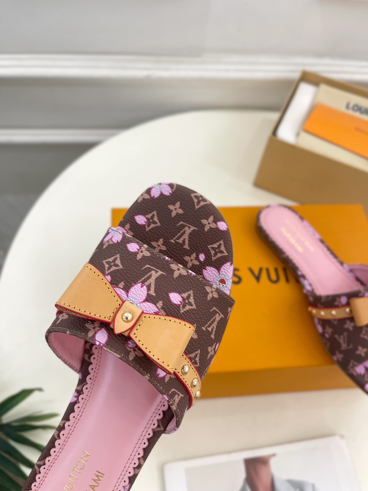 Louis Vuitton x Takashi Murakami Cherry Blossom Flat Slide Sandal Brown Monogram Canvas