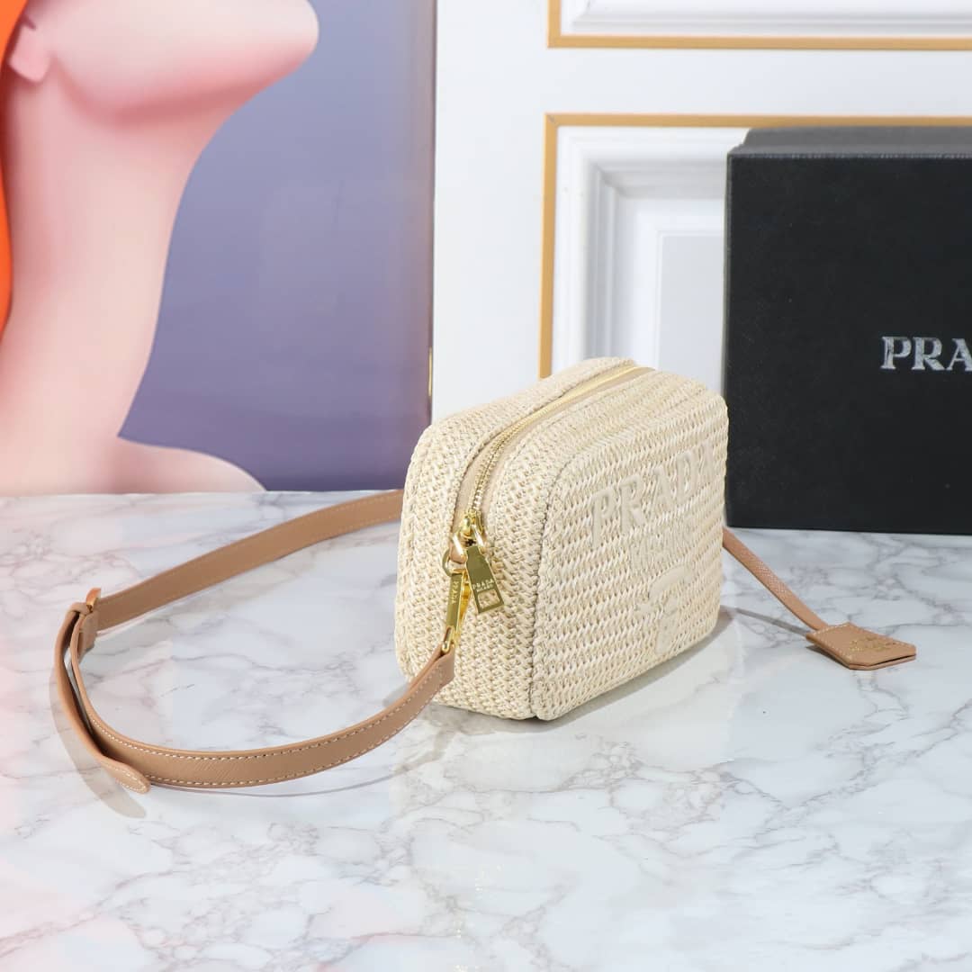 Prada Raffia Crochet Shoulder Bag Natural 20Cm