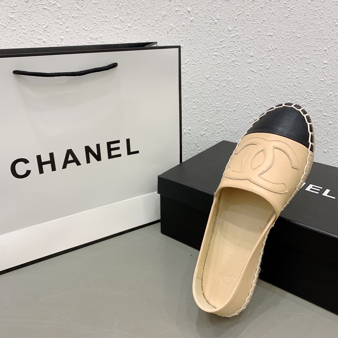 Chanel Cc Espadrilles Slip On Sheepskin Beige Black G29762 X01000 C0204