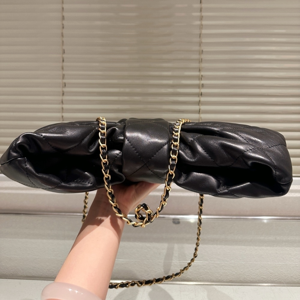 Chanel Maxi Bow Bag Shiny And Gold Tone Metal Black 51Cm