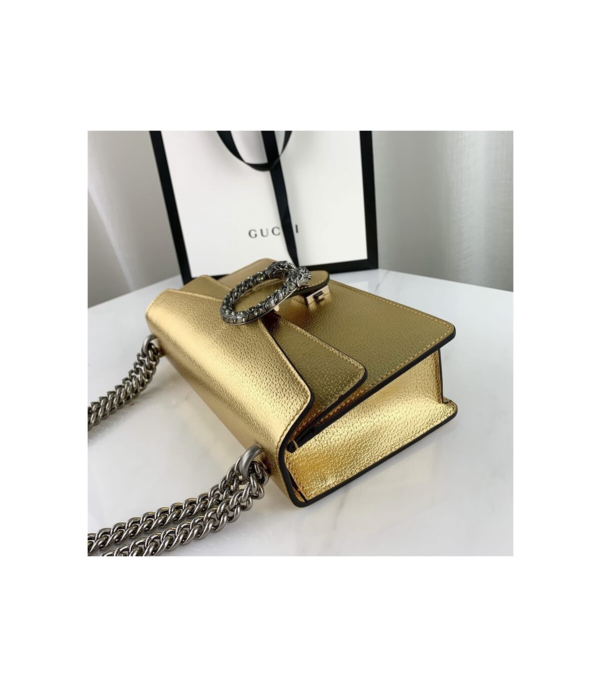 Gucci Dionysus Small Shoulder Bag in Gold Lame Leather