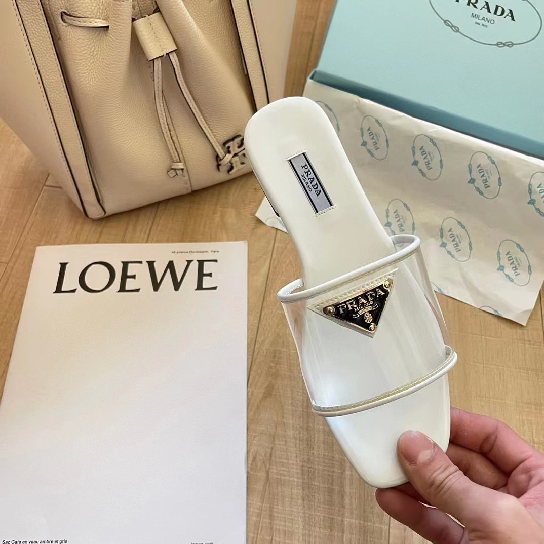 Prada Logo Plaque Slip On White