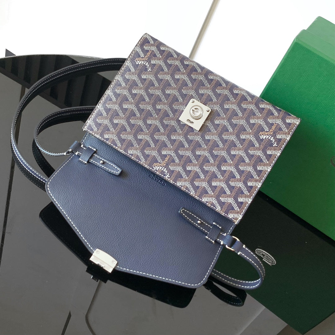 Goyard Chypre Wallet-Pouch 21 Cm Navy Blue Goyardine Canvas And Calfskin