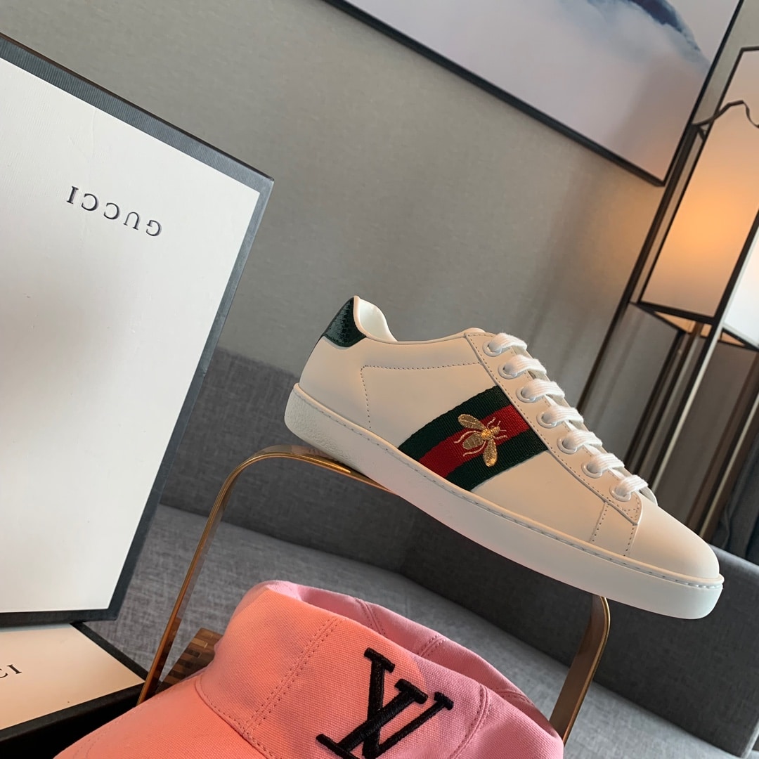 Gucci Ace Embroidered Sneaker Bee White