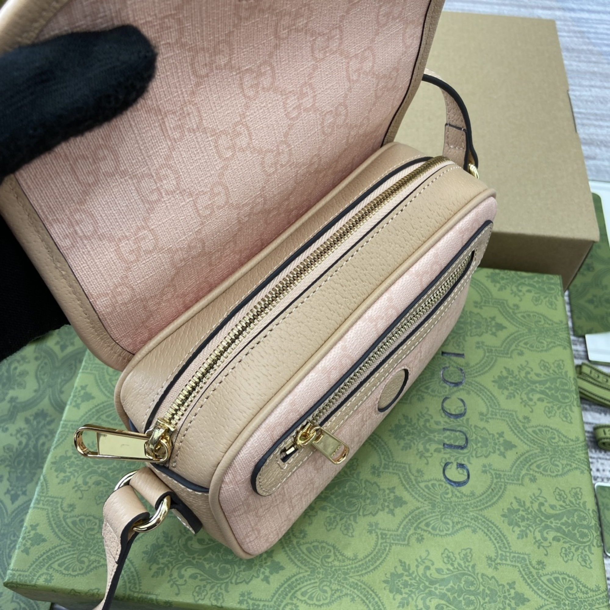 Gucci Monogram Textured Dollar Mini Ophidia Rose Pink